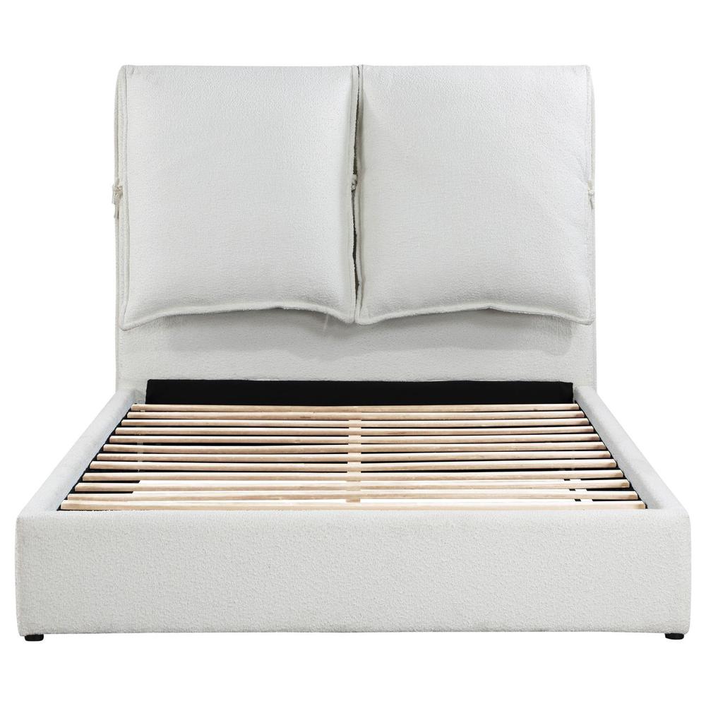 Tasha Gwendoline Queen White Boucle Upholstered Platform Bed  Modern Pillow Headboard Design