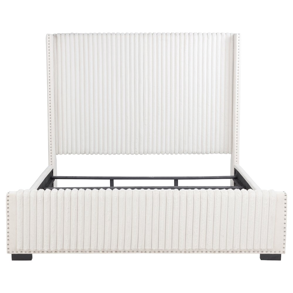 Mars Natasha Collection Eastern King Cream Upholstered Wingback Bed – Traditional Style with Tufted Headboard