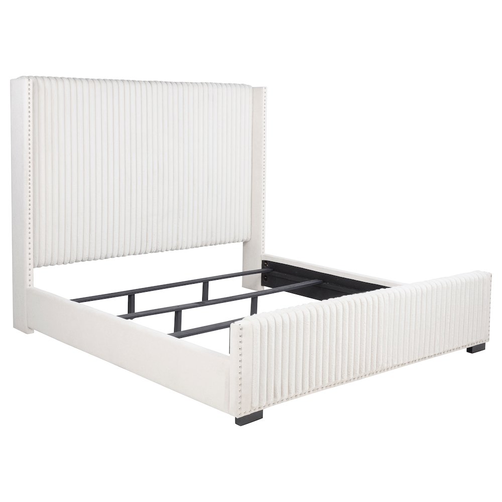 jamsen Natasha California King Cream Upholstered Headboard Bed – 69-Inch Modern Bedroom Furniture