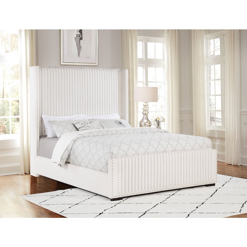 Niks Natasha Collection Queen Cream Fabric Wingback Bed – Modern  Upholstered Headboard