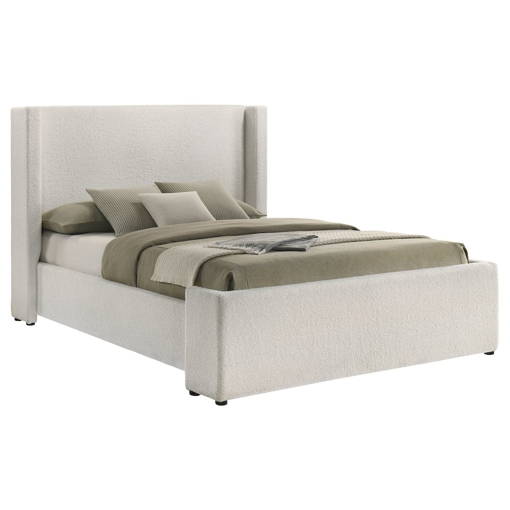 Lucifer Alamosa Queen White Boucle Platform Bed Modern Wingback Upholstered Headboard