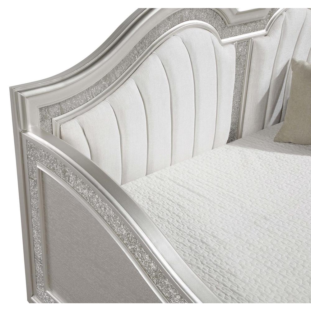 Evangeline Upholstered Twin Daybed with Faux Diamond Trim Silver and Ivory