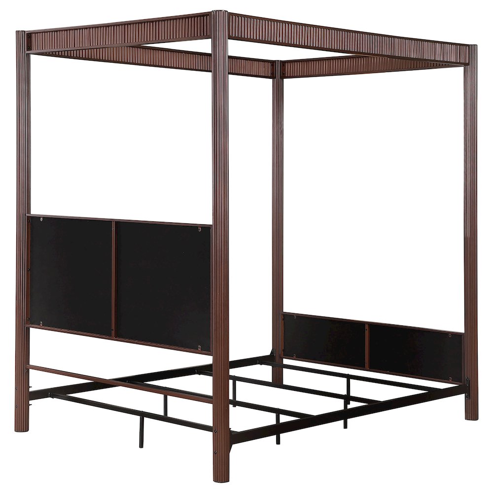 Anaya Zimmerlee 89" Queen Metal Canopy Bed – Rust Brown Finish, Sturdy Industrial Design