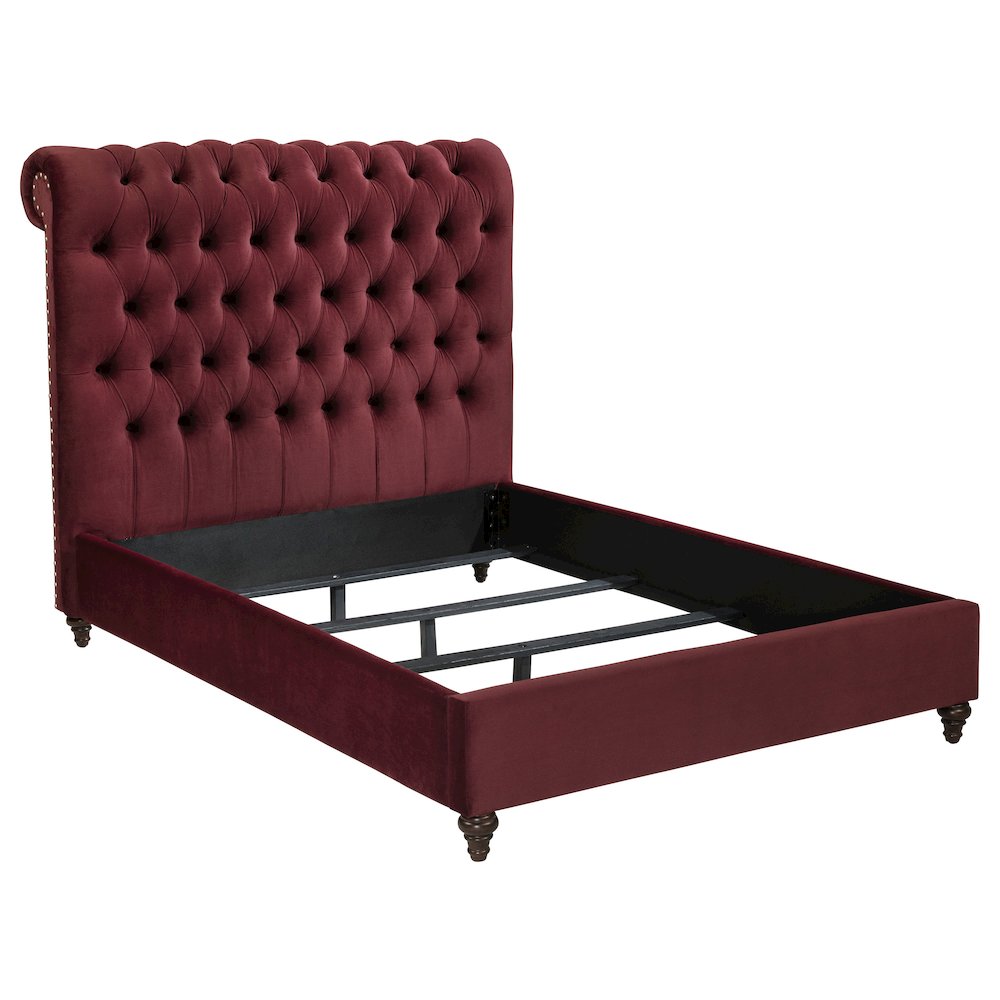 Chelmsford Devon Collection Full Size Velvet Upholstered Bed – Wine Red Panel Style with Padded Headboard