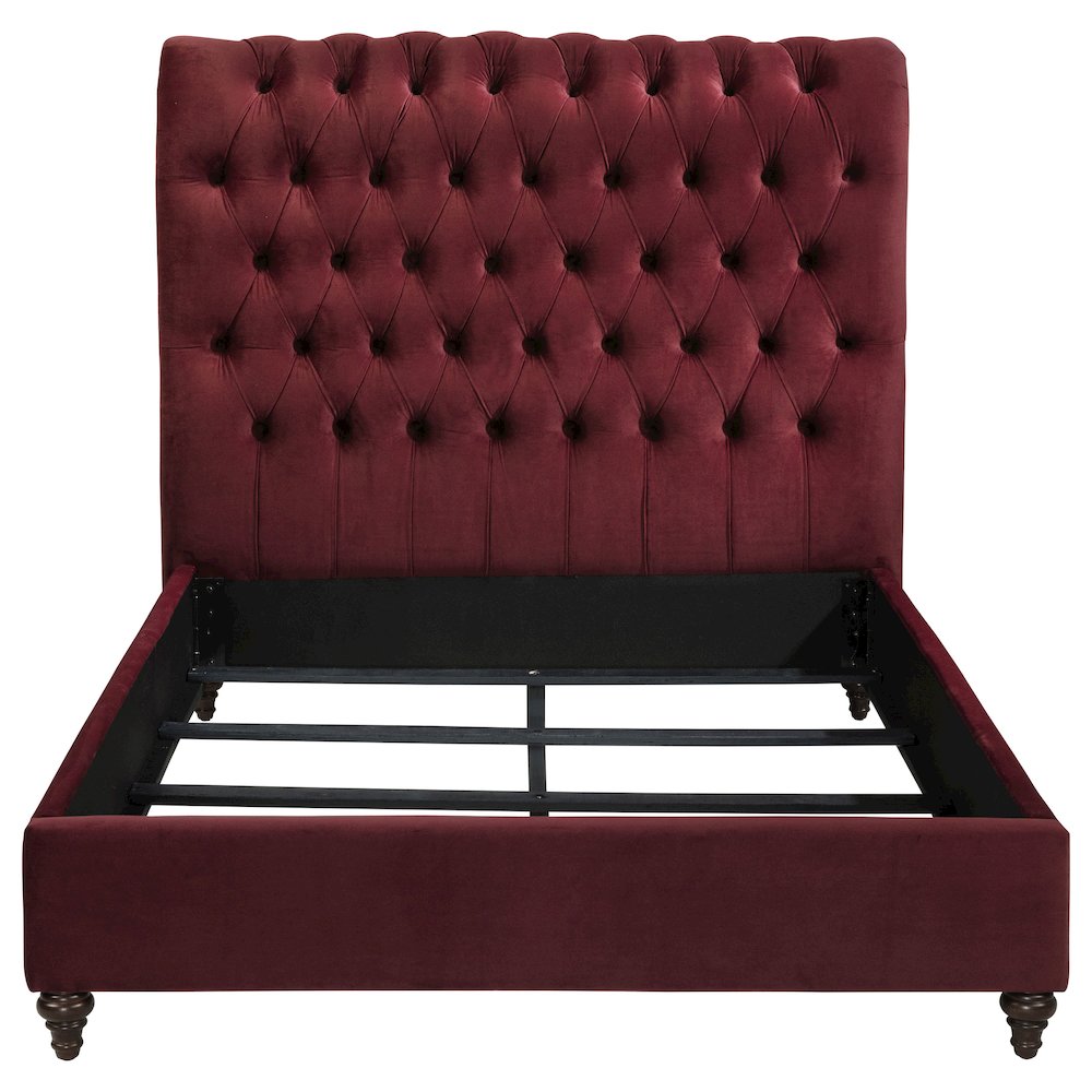 Chelmsford Devon Collection Full Size Velvet Upholstered Bed – Wine Red Panel Style with Padded Headboard