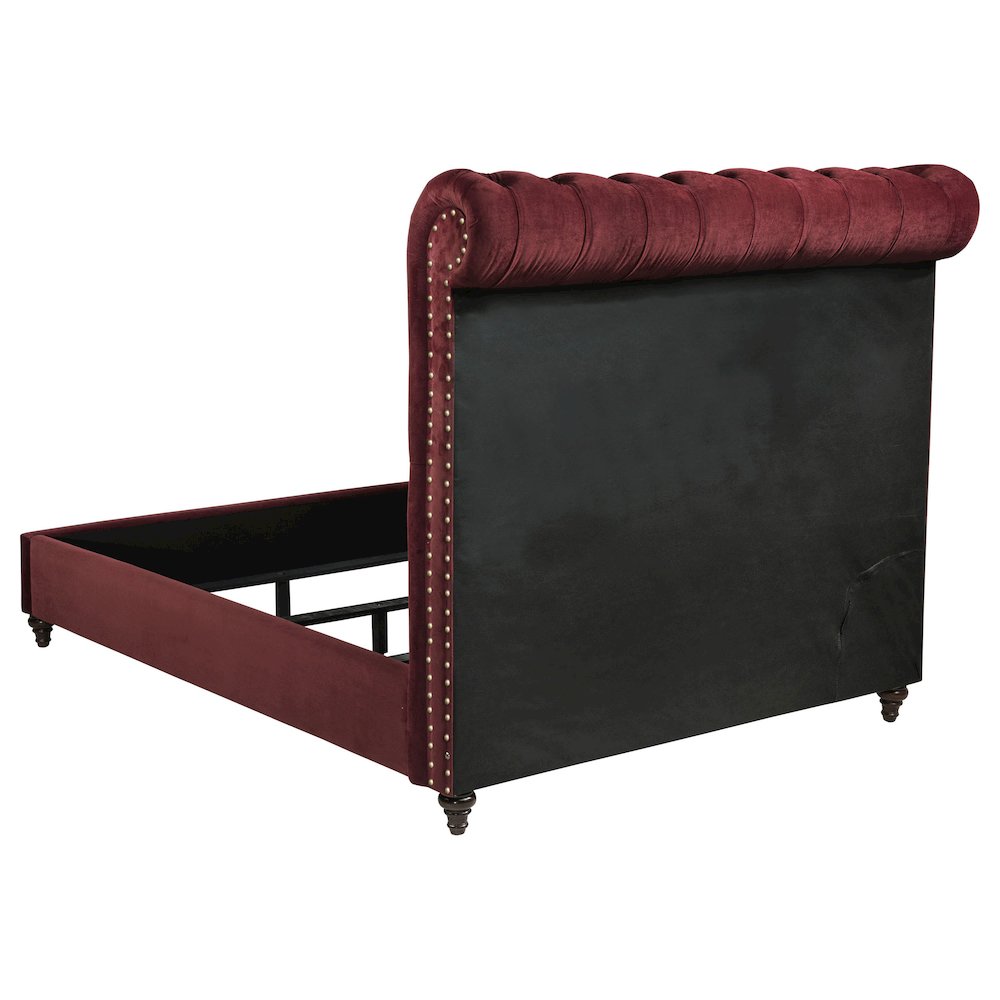 Chelmsford Devon Collection Full Size Velvet Upholstered Bed – Wine Red Panel Style with Padded Headboard