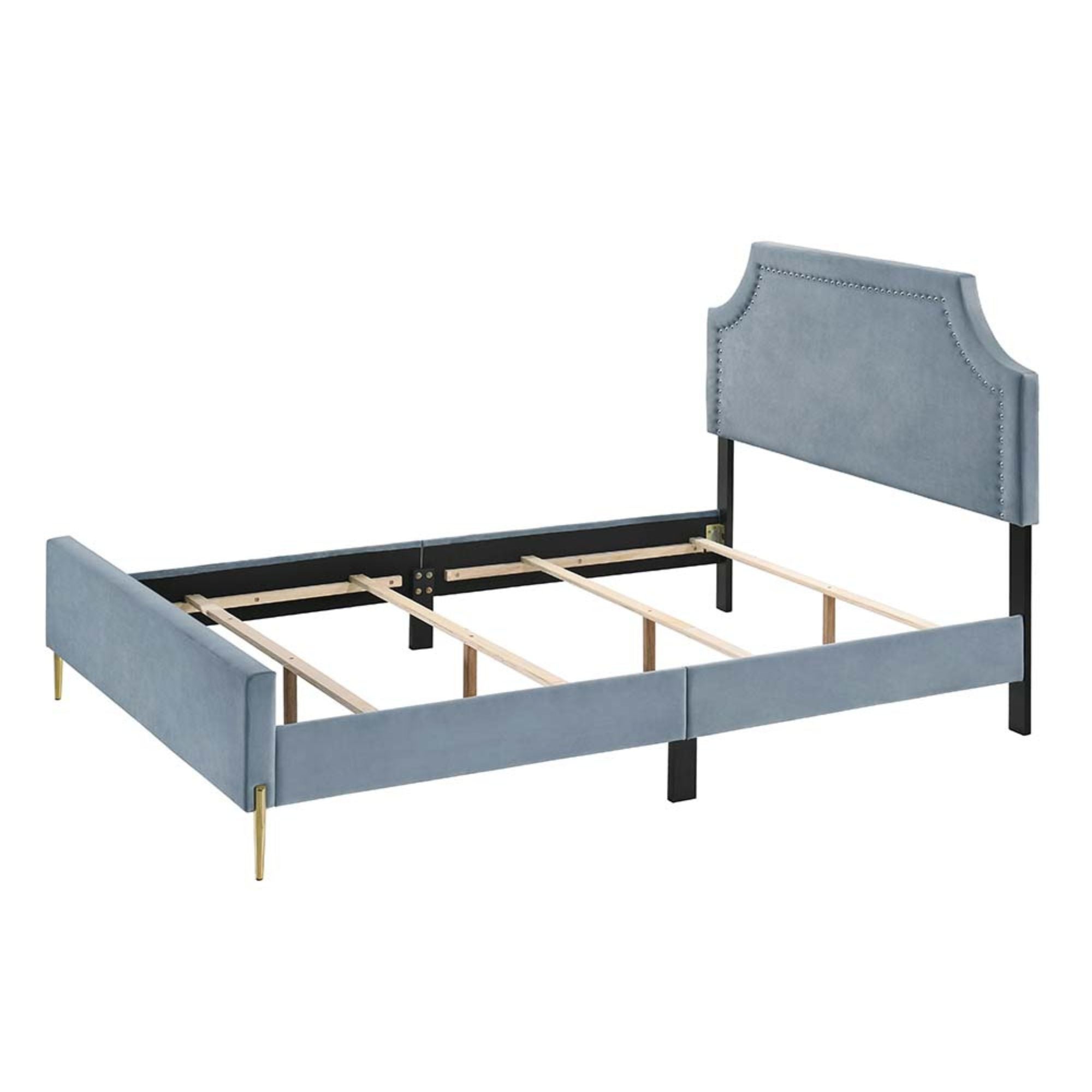 Milla Queen Bed, Light Blue Velvet