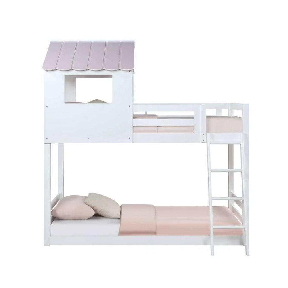 Fable Solenne Collection Twin White & Pink Wooden Bunk Bed Traditional Twin