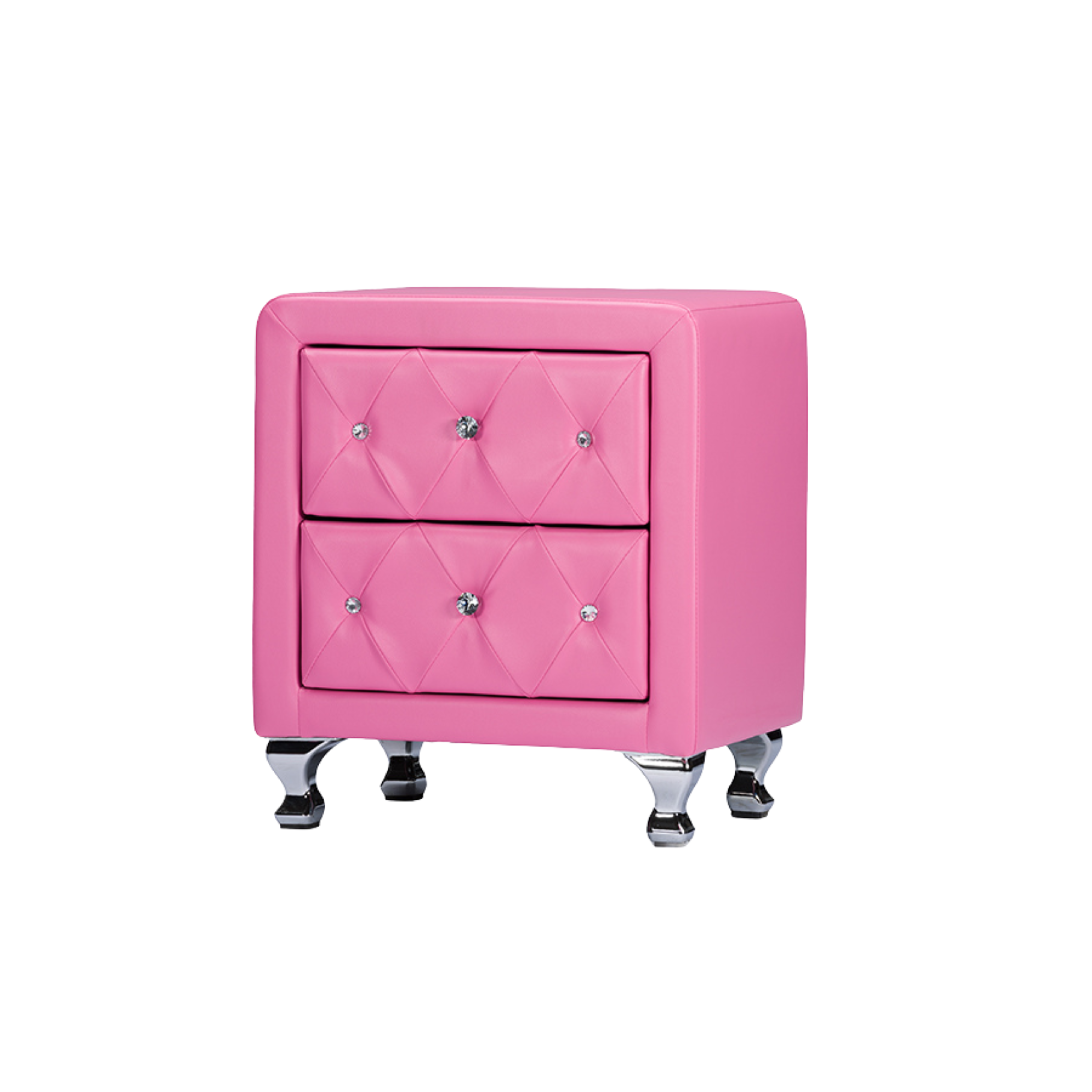 Stella Crystal Tufted Pink Leather Modern Nightstand