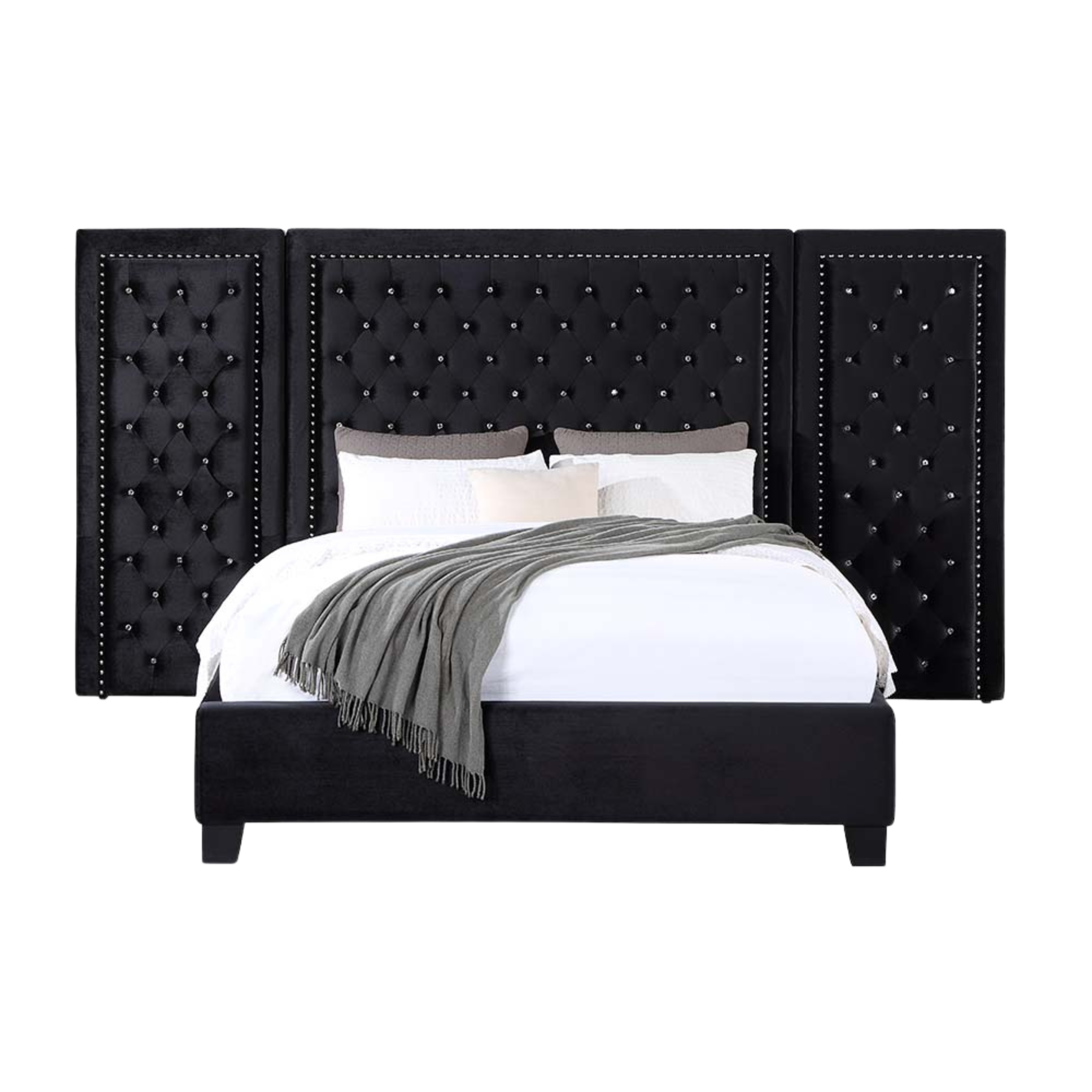 Damazy Queen Bed, Black Velvet