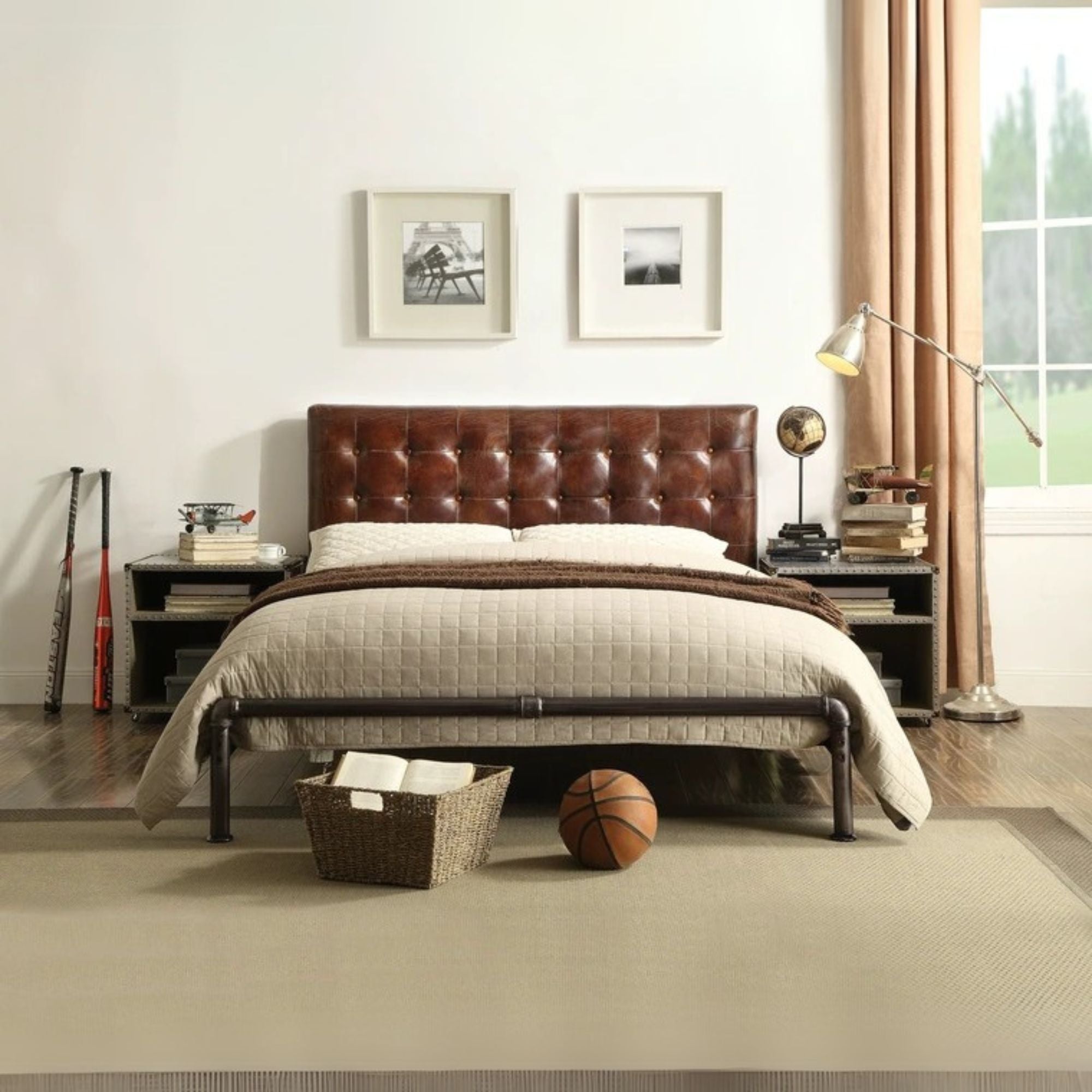 Brancaster Queen Bed, Vintage Brown Top Grain Leather