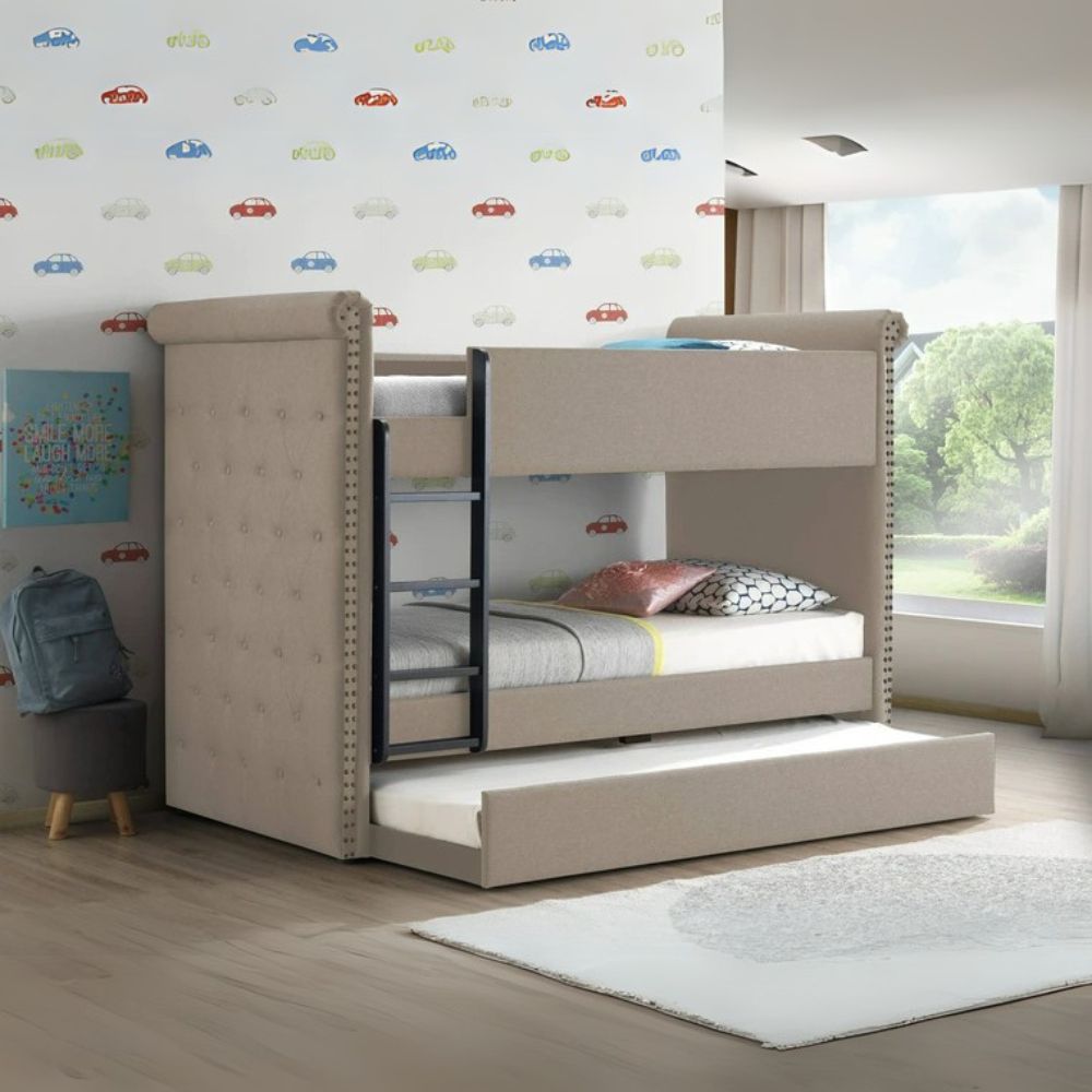Madhav Romana II Twin/Twin Gray Fabric Bunk Bed  Modern Style with Ladder & Safety Rails