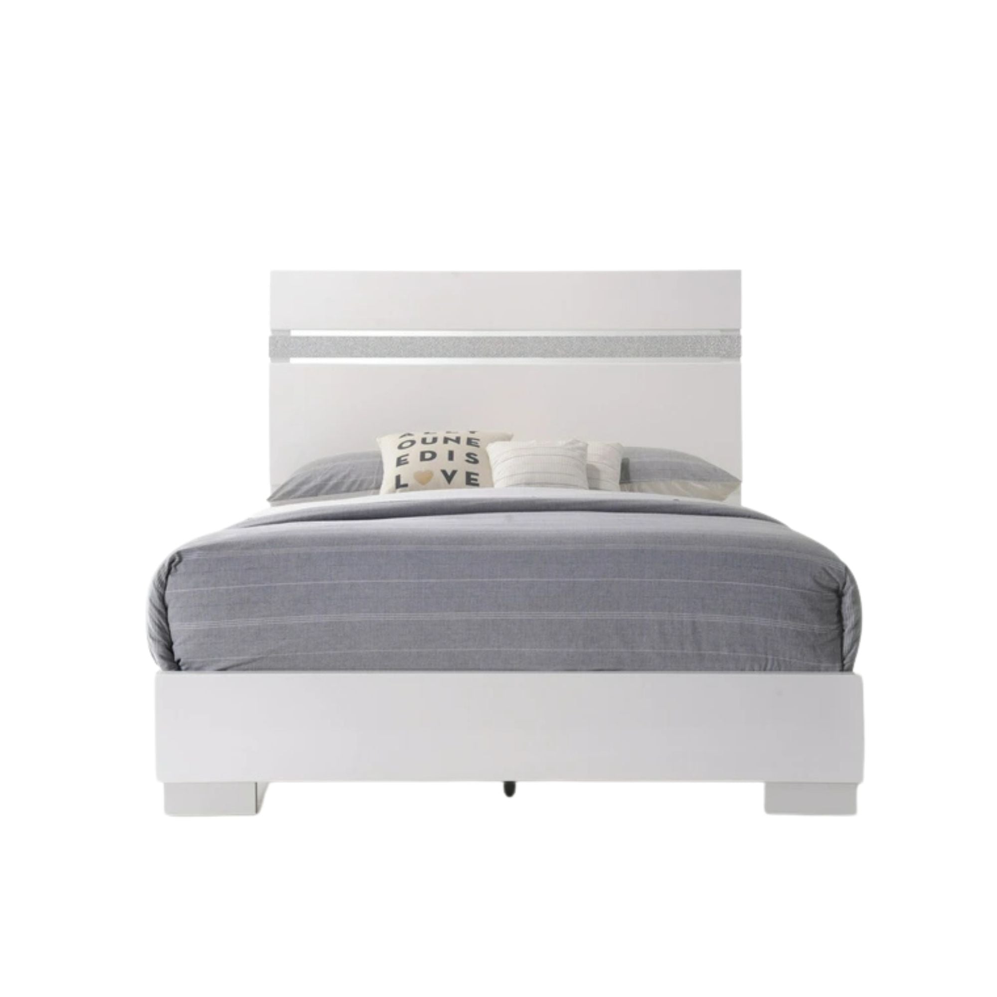 Naima II Queen Bed, White High Gloss