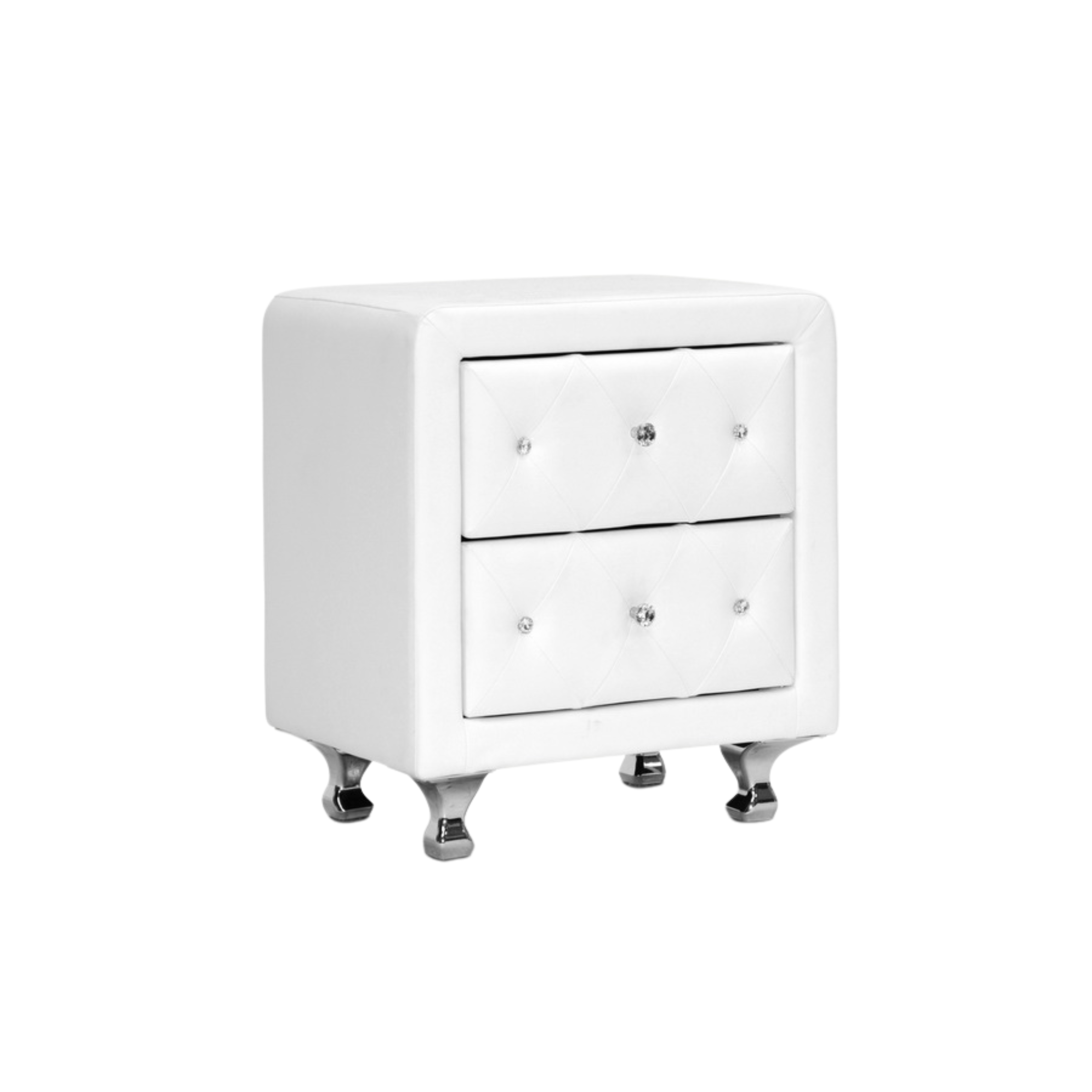 Stella Crystal Tufted White Upholstered Modern Nightstand