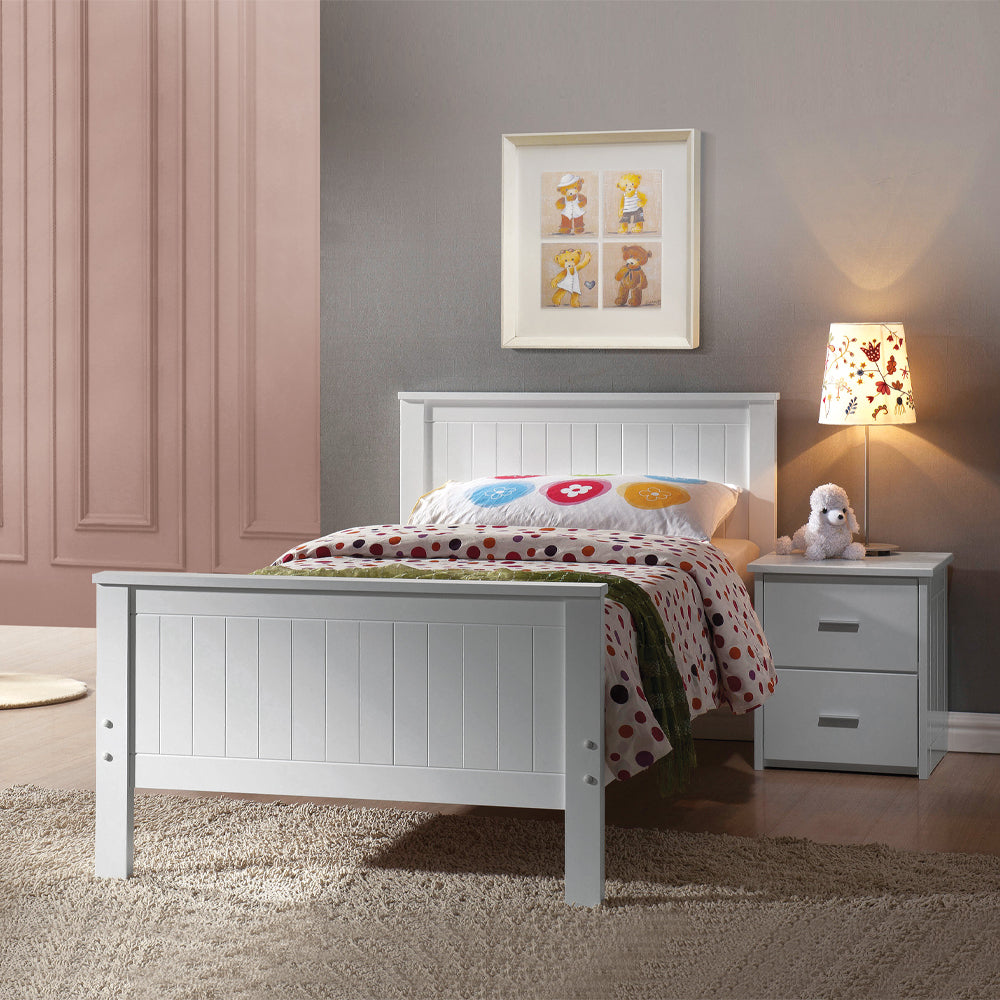 Marissa Bungalow Twin White Wood Bed  Coastal Style Slatted Headboard