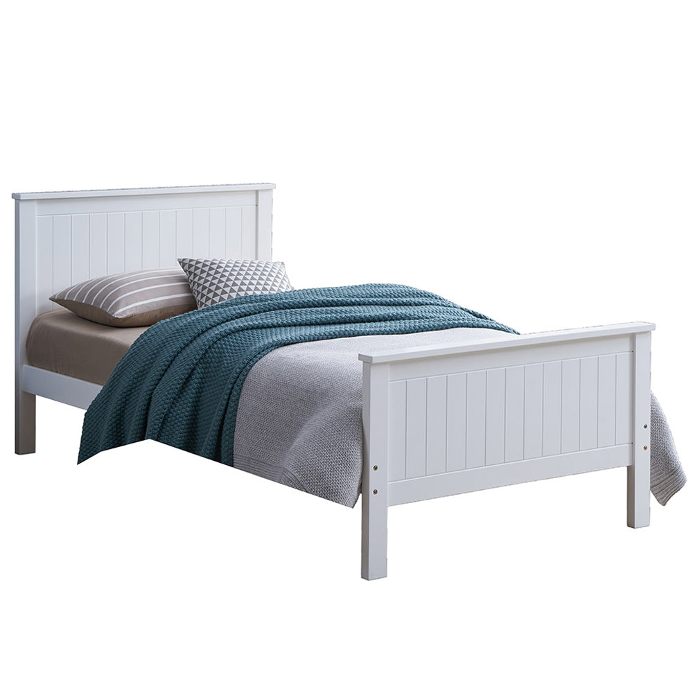 Marissa Bungalow Twin White Wood Bed  Coastal Style Slatted Headboard