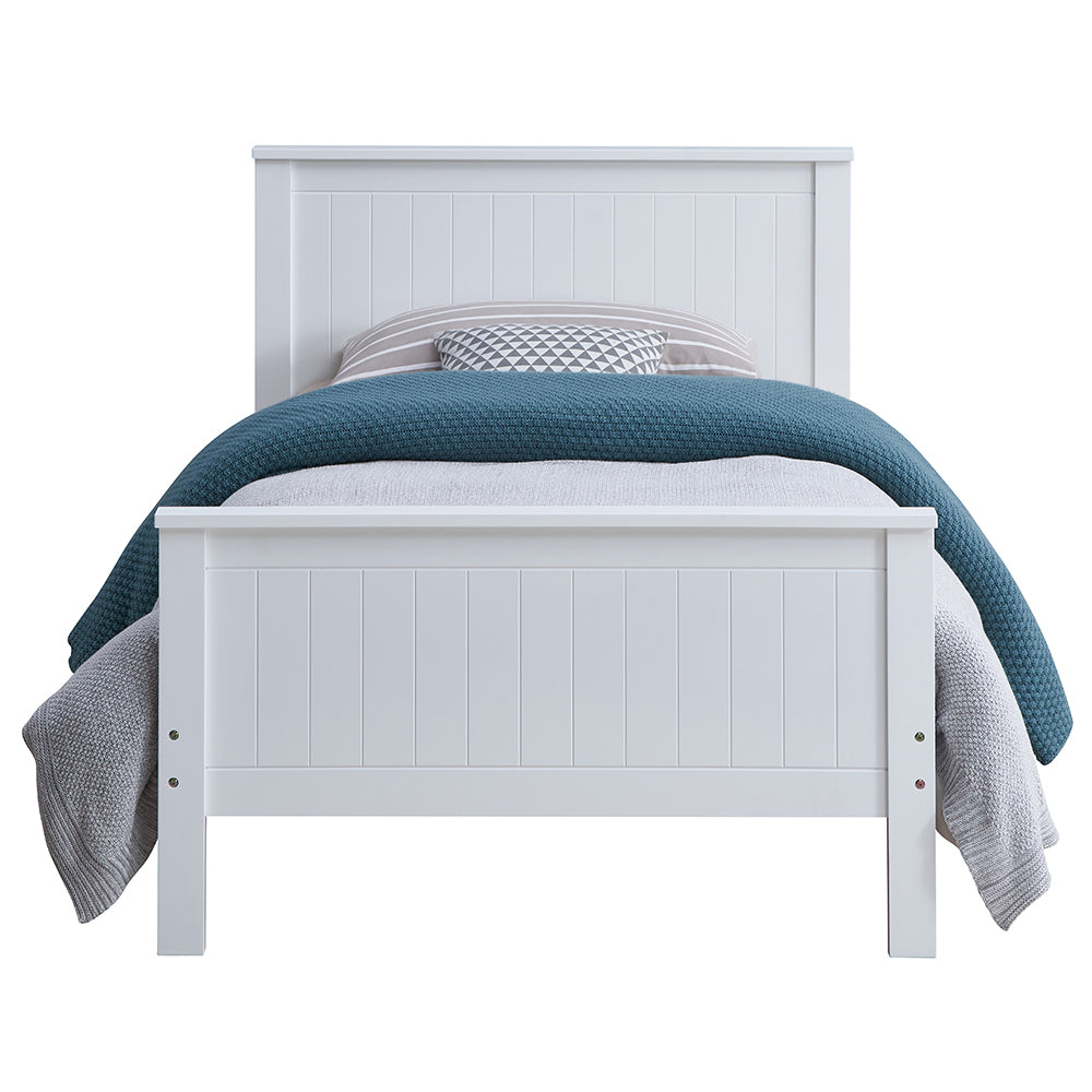 Marissa Bungalow Twin White Wood Bed  Coastal Style Slatted Headboard