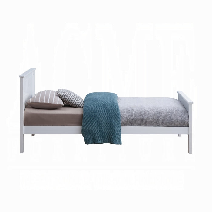 Marissa Bungalow Twin White Wood Bed  Coastal Style Slatted Headboard