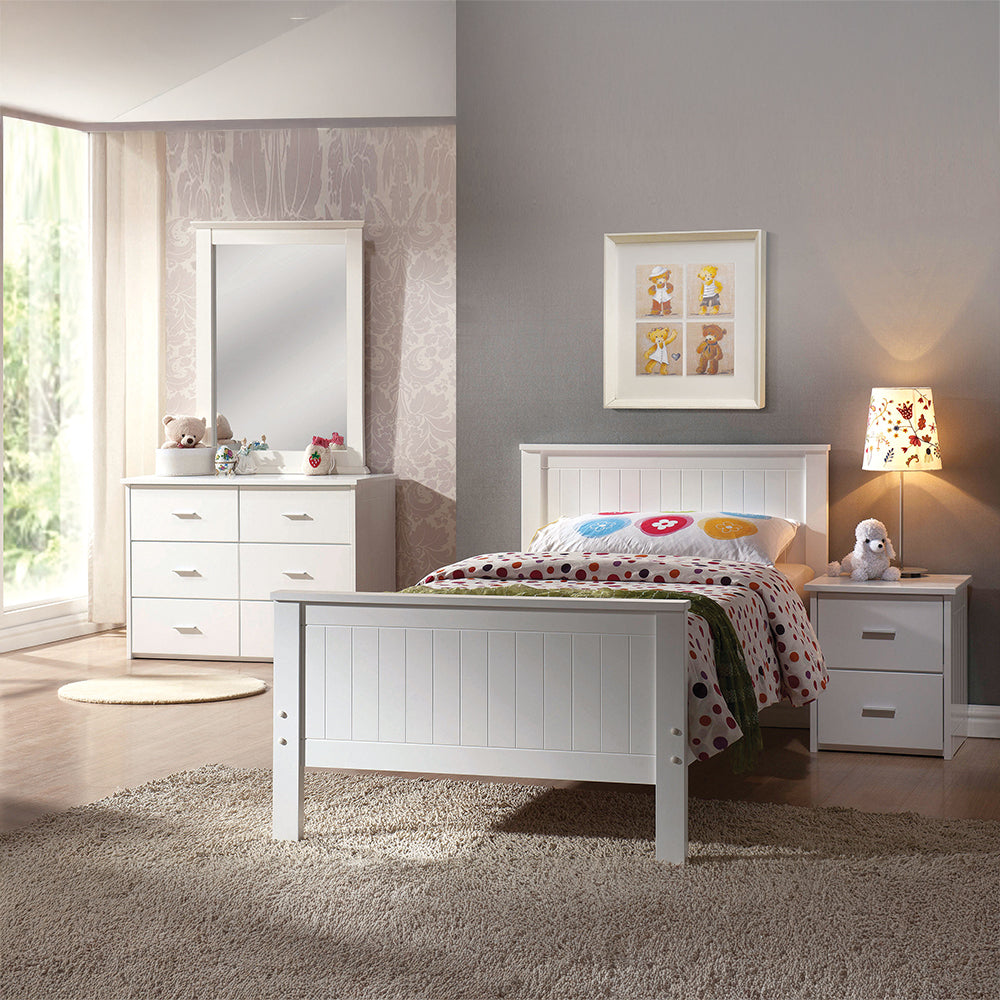 Marissa Bungalow Twin White Wood Bed  Coastal Style Slatted Headboard