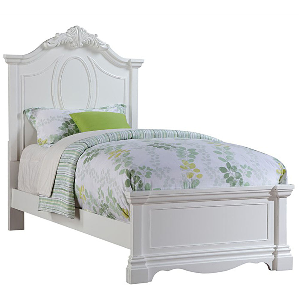 Kendra Estrella Full White Wood Bed – Contemporary Panel Design & Curved Headboard