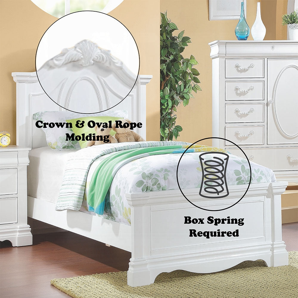 Kendra Estrella Full White Wood Bed – Contemporary Panel Design & Curved Headboard