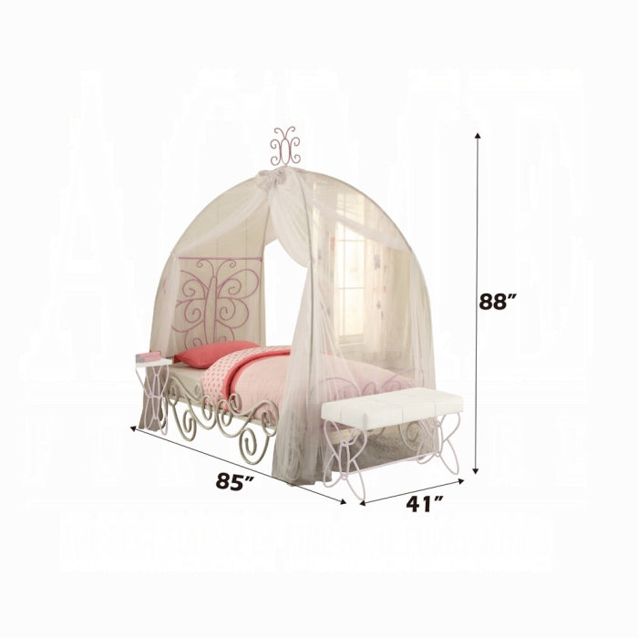 Priya II Twin Bed w/Canopy, White & Light Purple