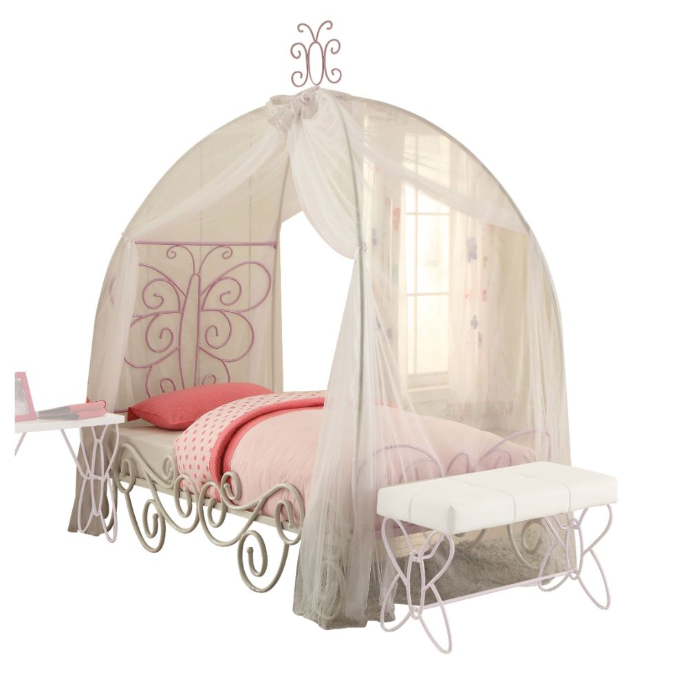 Priya II Full Bed w/Canopy, White & Light Purple