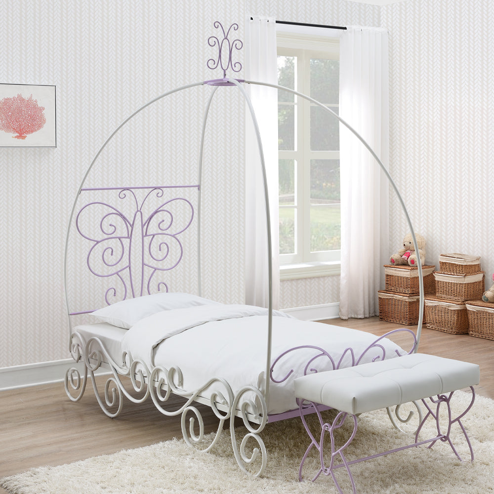 Priya II Full Bed w/Canopy, White & Light Purple