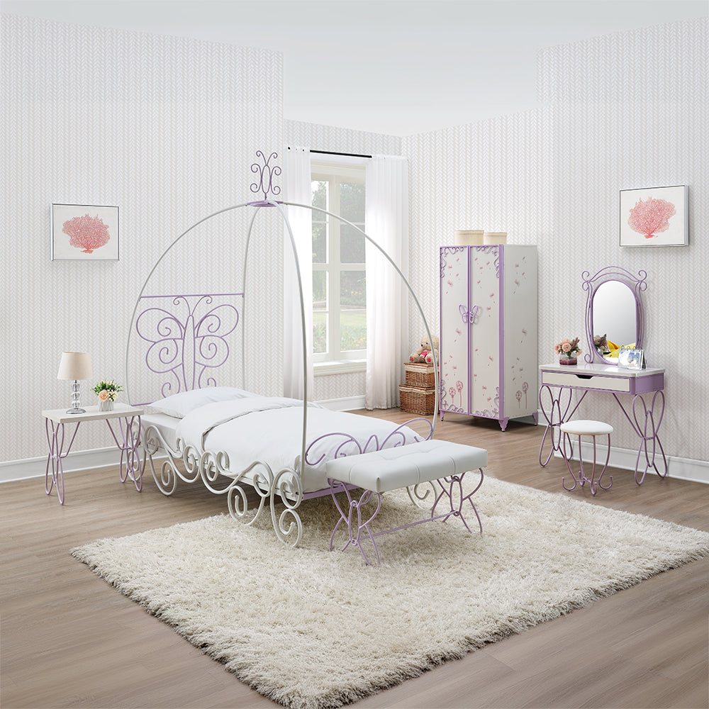 Priya II Full Bed w/Canopy, White & Light Purple