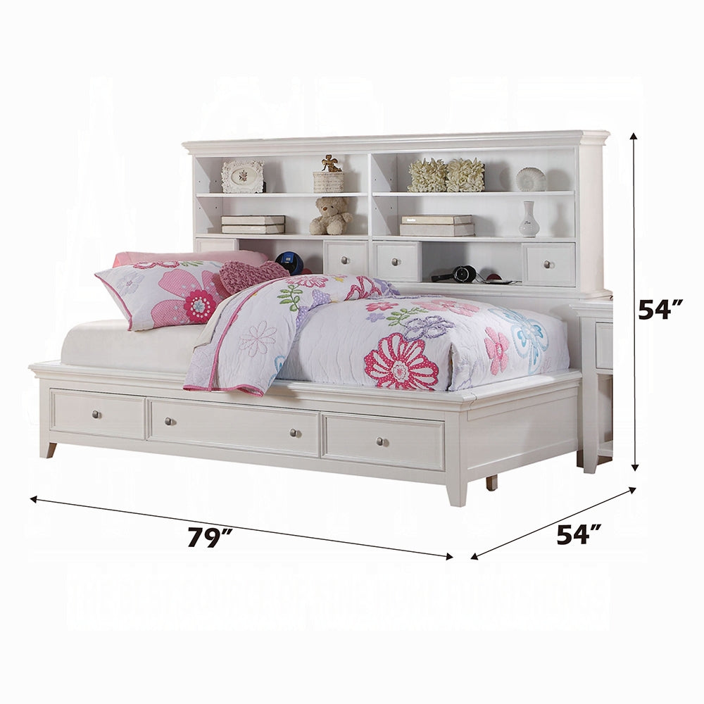 Monero Lacey Collection Twin Daybed in White  Sleek Wood Design with Storage
