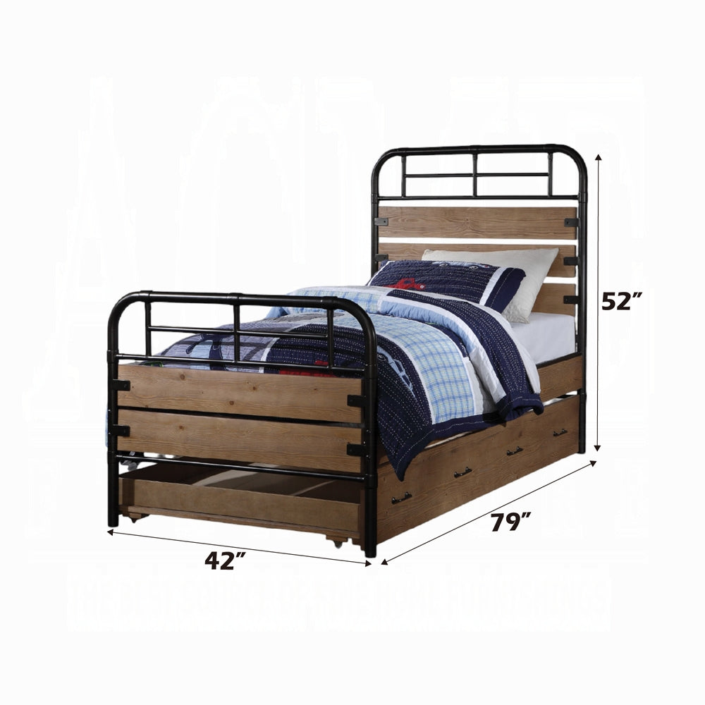 Adams Twin Bed, Antique Oak & Gunmetal