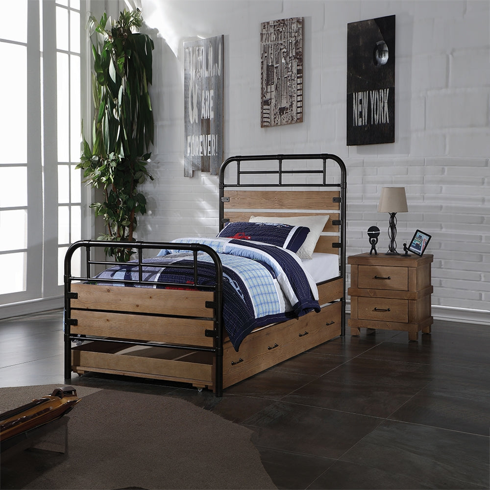 Adams Twin Bed, Antique Oak & Gunmetal