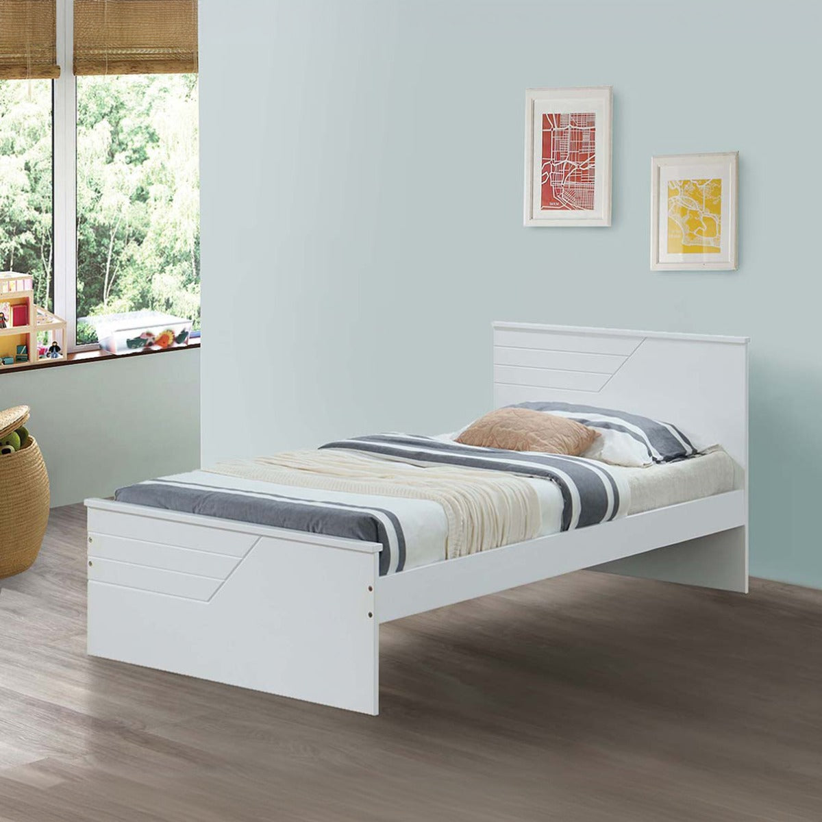 Parity Ragna Twin Bed in White Wood  Compact Style for Kids or Guest