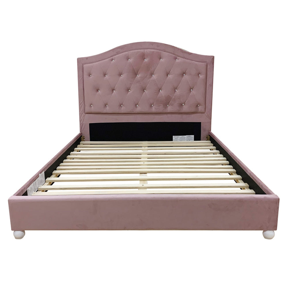 Lina Reggie Pink Full Size Fabric Bed with Upholstered Headboard