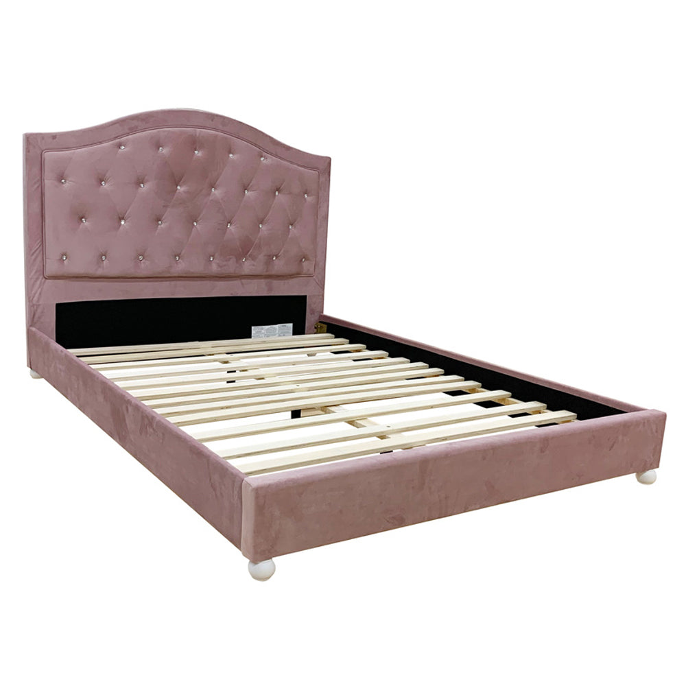 Lina Reggie Pink Full Size Fabric Bed with Upholstered Headboard