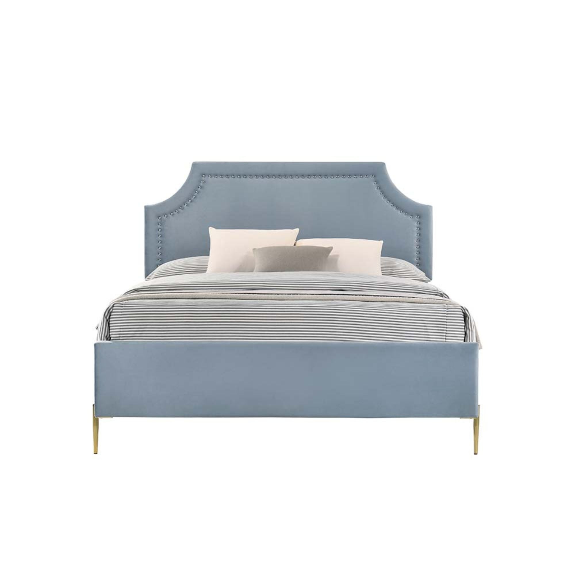 Milla Queen Bed, Light Blue Velvet