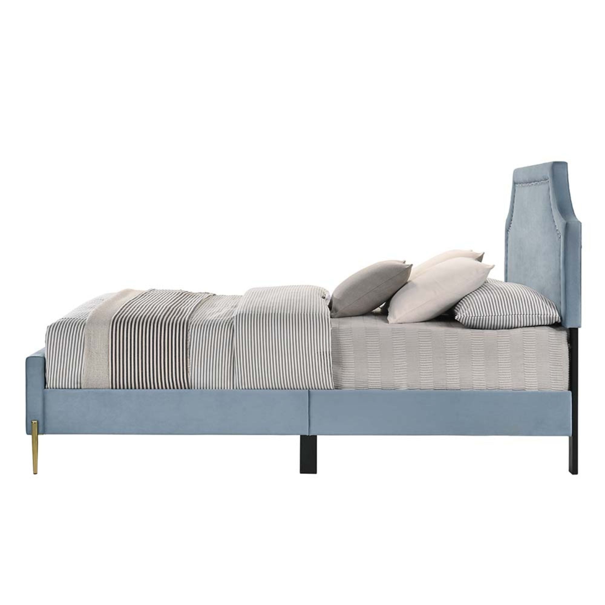 Milla Queen Bed, Light Blue Velvet