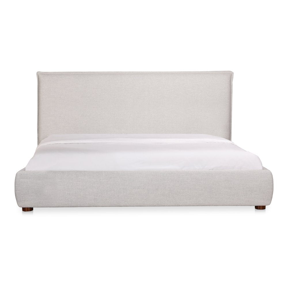 Linen Luzon Collection King Size Upholstered Bed  Tufted Headboard, Low Profile Base