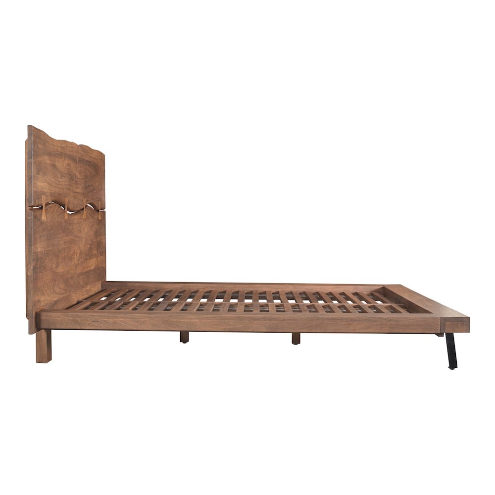 Noelle Madagascar King Walnut Wood Platform Bed  Modern Rustic Low-Profile Design