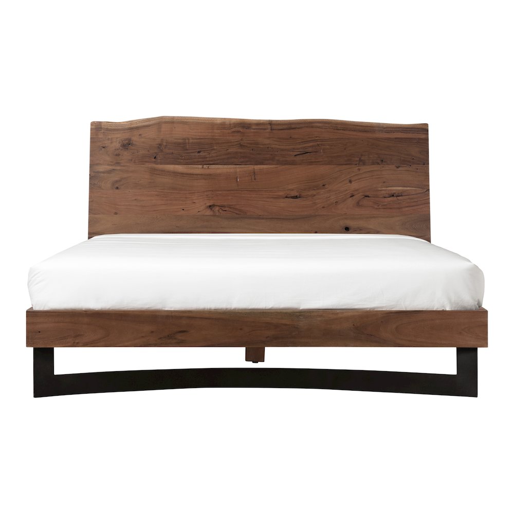 Marilla Bent Queen Beige Upholstered Wood Bed  Modern Low Profile Design