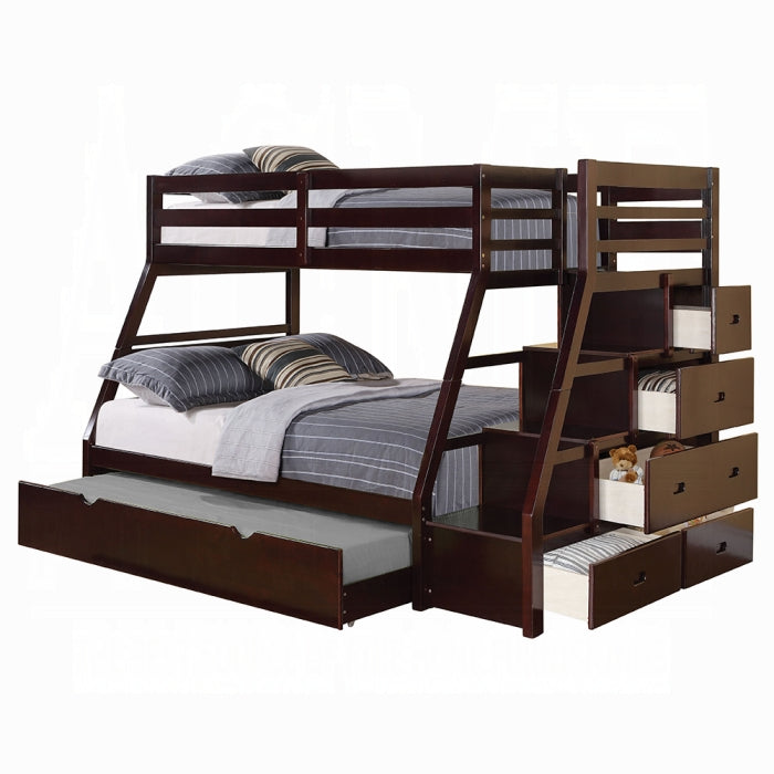 Jason (Storage) Wooden Teenager Bunk Bed (T/F) w/Trundle (Full) & Storage