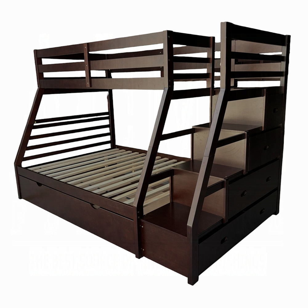 Sasha Jason Twin Over Full Wood Storage Bunk Bed  Teenager with Trundle and Drawers