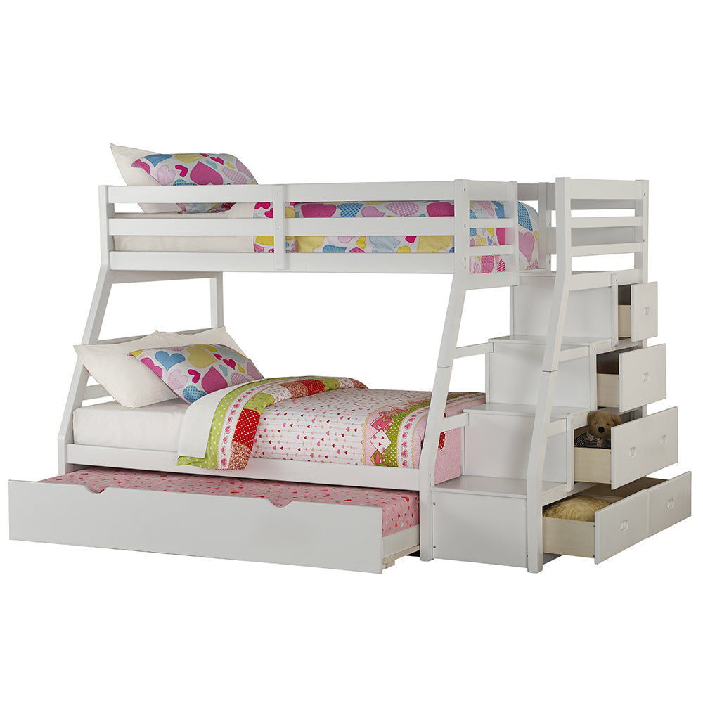 Jason (Storage) Bunk Bed (T/F) w/Trundle (Full) & Storage, White