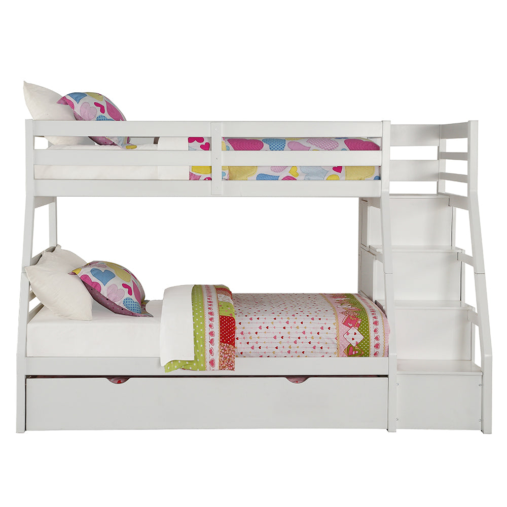 Jason (Storage) Bunk Bed (T/F) w/Trundle (Full) & Storage, White
