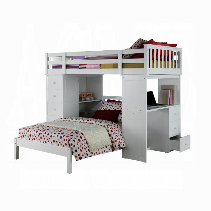 Alina Freya Twin White Wood Multi-Function Loft Bed – Children's Storage Bed with Ladder & Drawers