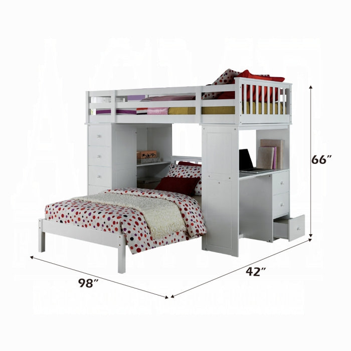 Alina Freya Twin White Wood Multi-Function Loft Bed – Children's Storage Bed with Ladder & Drawers