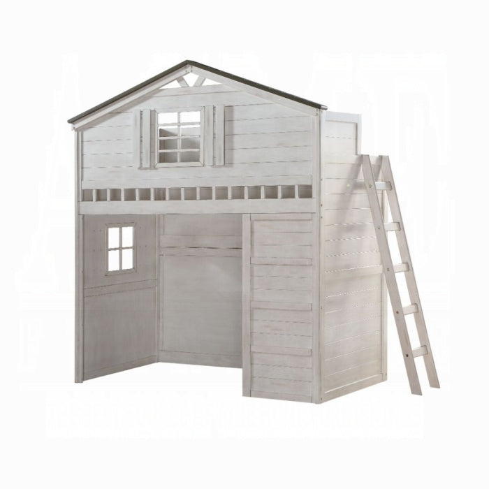 Sandu Tree House Twin Grey Wood Loft Bed  Playhouse Design for Kids