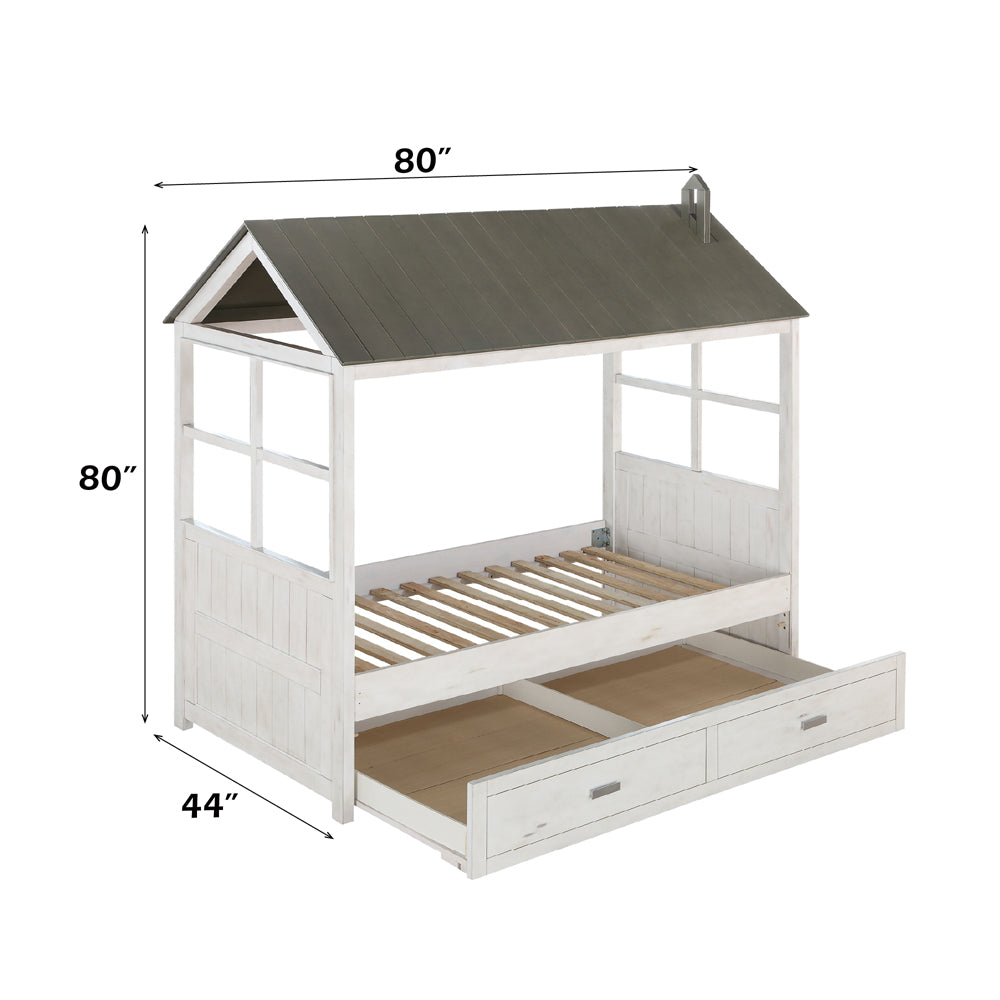 Yosoda Tree House II Twin Gray Wooden Bed  Rustic Cottage Style for Kids