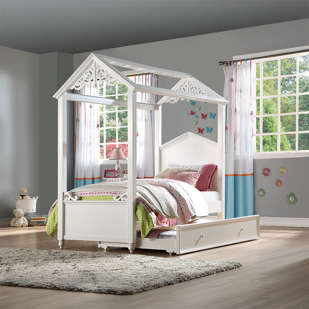 Appia Rapunzel Twin Bed in White Finish Stylish Upholstered Bed for Kids