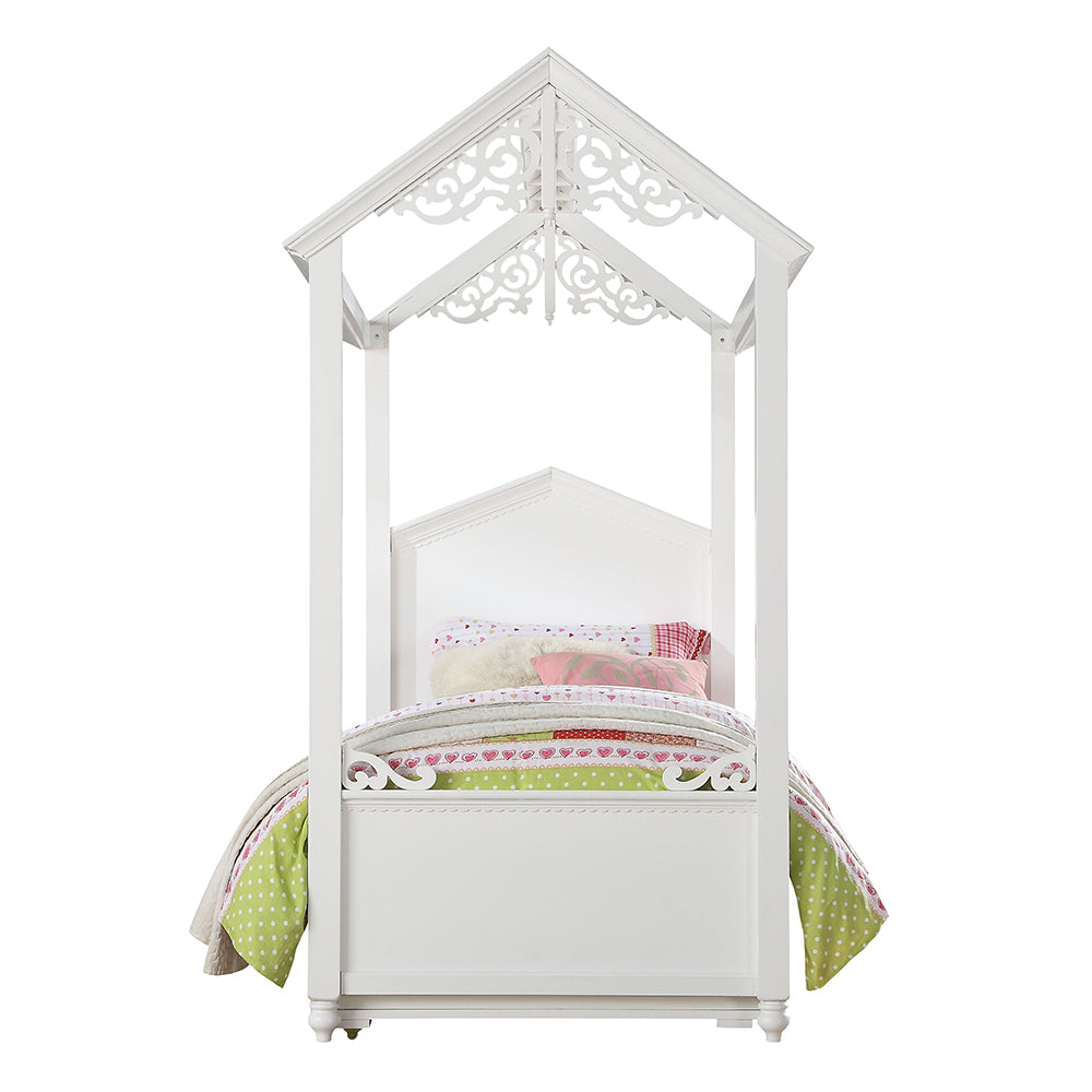 Appia Rapunzel Twin Bed in White Finish Stylish Upholstered Bed for Kids